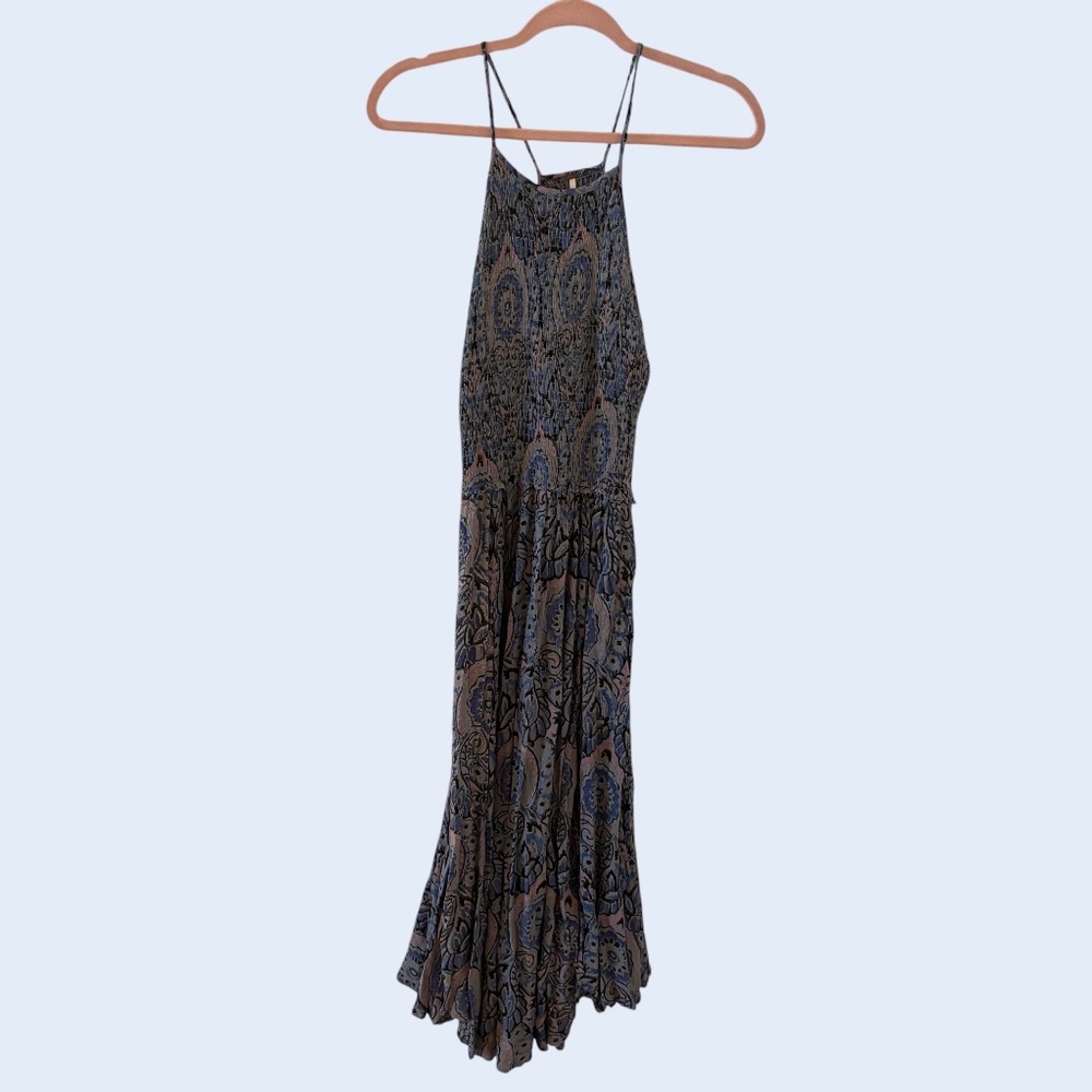 Free People Paisley Maxi Dress in Navy and Taupe